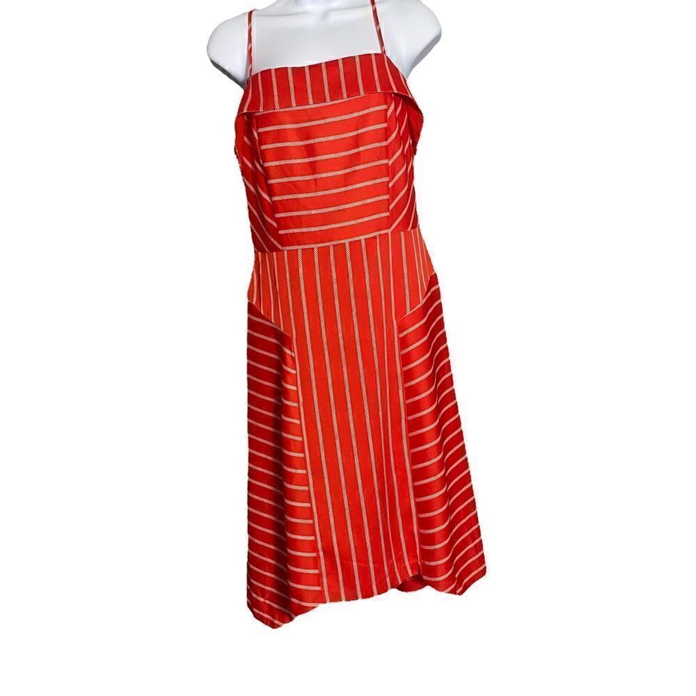 Banana Republic Red White Striped Handkerchief Hem Midi Dress Size 6